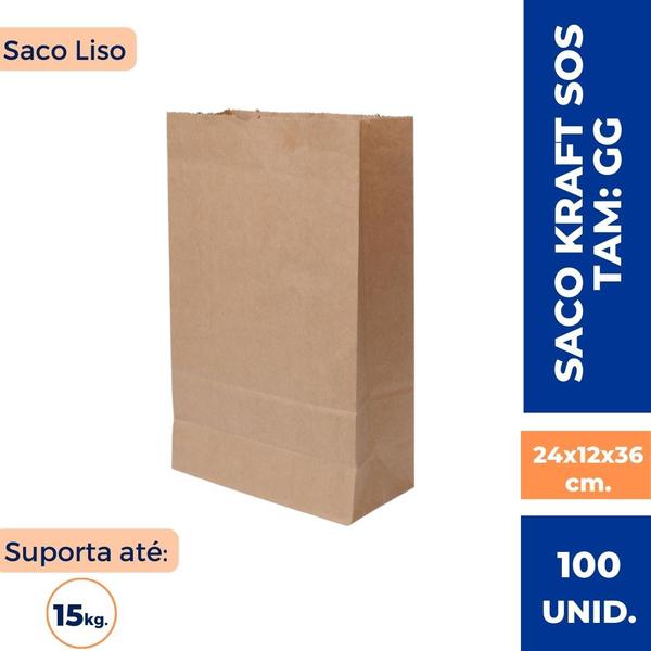 Imagem de Sacos Kraft SOS 15Kg (24x12x36cm.) P/ Delivery Hamburguer Lanches C/ 100 Un.