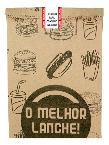 Imagem de Sacos Kraft SOS Timbrado G 10Kg (20x12x36cm.) P/ Delivery Hamburguer Lanches C/ 100 Un.