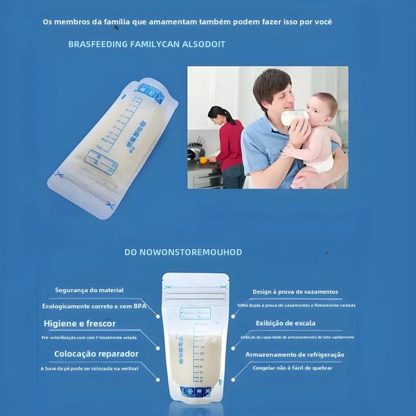 Sacos para Armazenamento de Leite Materno - 250ml, Sem BPA e à Prova de Vazamentos Imagem de Sacos para Armazenamento de Leite Materno - 250ml, Sem BPA e à Prova de Vazamentos