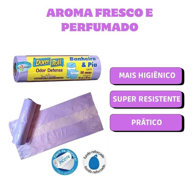 Imagem de Sacos Para Lixo Anti Odor Cheiro Defense Banheiro E Pia 50un