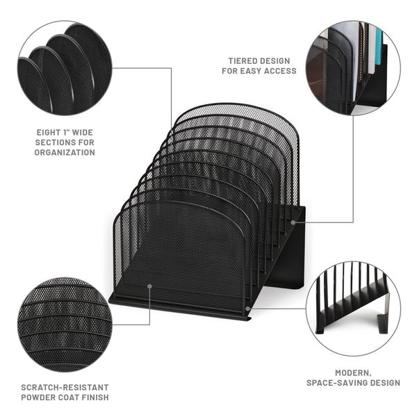 Imagem de Safco Products Onyx Mesh 8-Tier Vertical Desktop Organizer 3258BL, Acabamento de revestimento em pó preto, construção de malha de aço durável, funcionalidade de economia de espaço