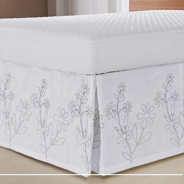 Imagem de Saia Box Bordada Para Cama De Casal Queen - Branco