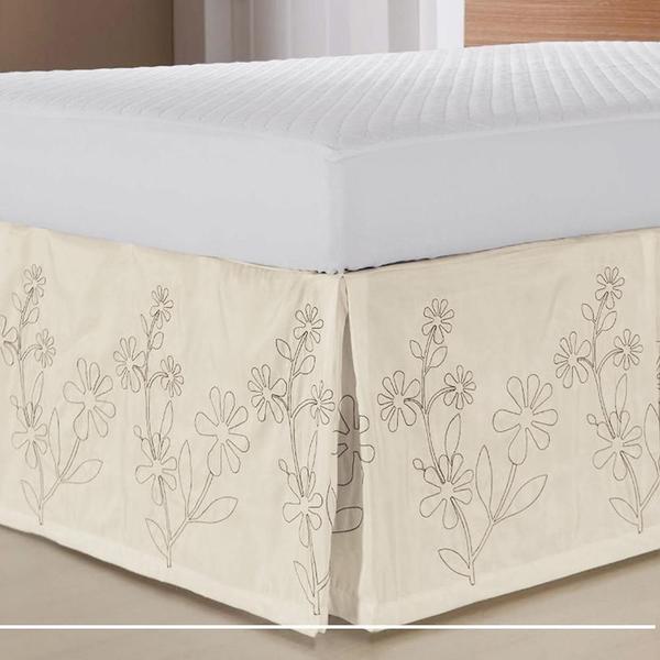 Imagem de Saia Box Bordada Para Cama De Casal Queen - Palha