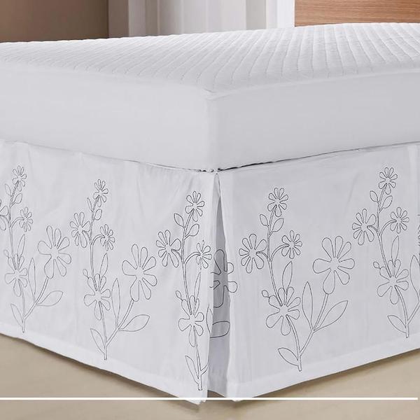 Imagem de Saia Box Bordada Para Cama De Solteiro - Branco