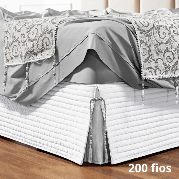 Imagem de Saia Box Cama Queen 200 Fios Matelada Com Pedraria Branco