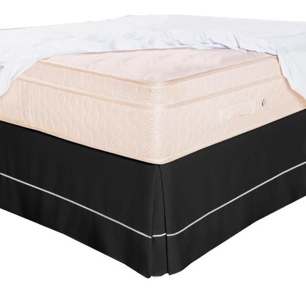 Imagem de Saia Box Casal Queen Ponto Palito Protetor Lateral Cama Decoracao Preto Branco Palha Liso