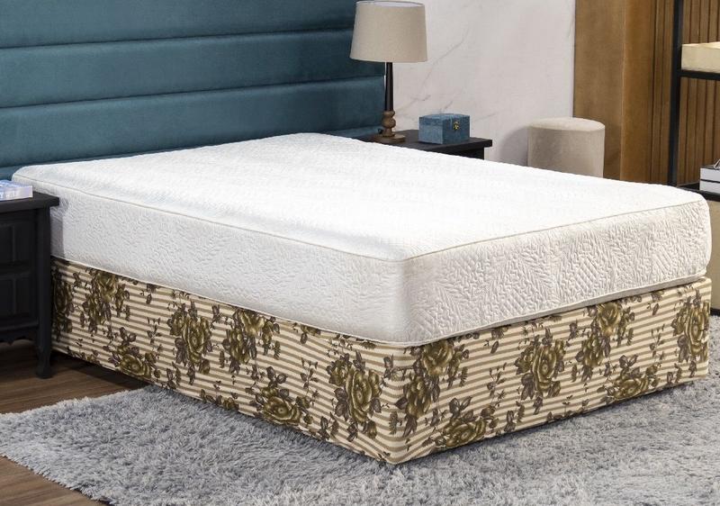 Imagem de Saia Box Fit Cama King Capa Elástica Malha Gel 1 Peça Estampa 2 Floral Bege