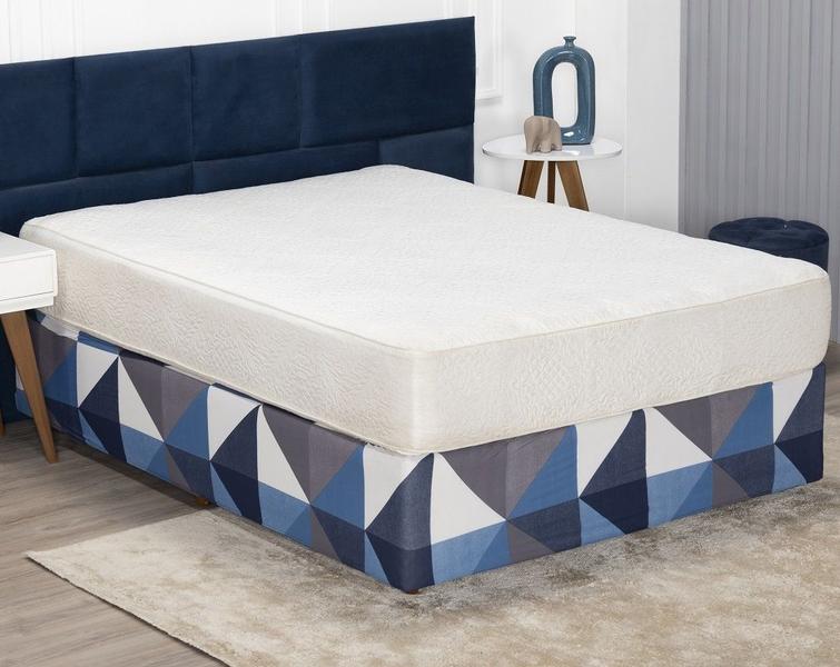 Imagem de Saia Box Fit Cama King Capa Elástica Malha Gel 1 Peça Estampa 26 Geométrico Azul