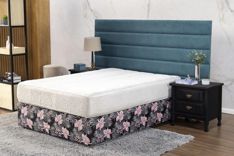 Imagem de Saia Box Fit Cama Queen Capa Elástica Malha Gel 1 Peça Estampa 23 Floral Cinza e Rosa