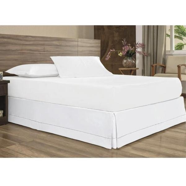 Imagem de Saia Box King Ponto Palito Protetor Lateral Cama Decoracao Preto Branco Palha Liso