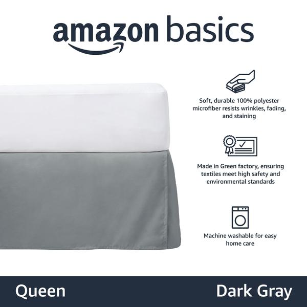 Imagem de Saia de cama Amazon Basics Leve Plissada Queen Cinza Escuro