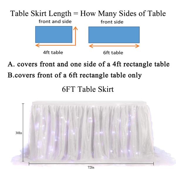 Imagem de Saia de mesa CWYW de tule branco com luzes LED 180 x 75 cm