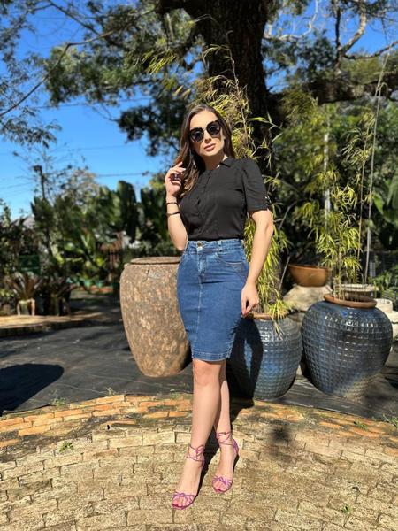 Saia Jeans Feminina Evangelica C/Elastano Cintura Alta Moda