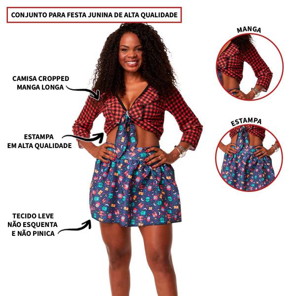 Imagem de Saia Junina Feminina Adulta Conjunto Com Camisa Xadrez Vermelha Roupa Country Rodeio