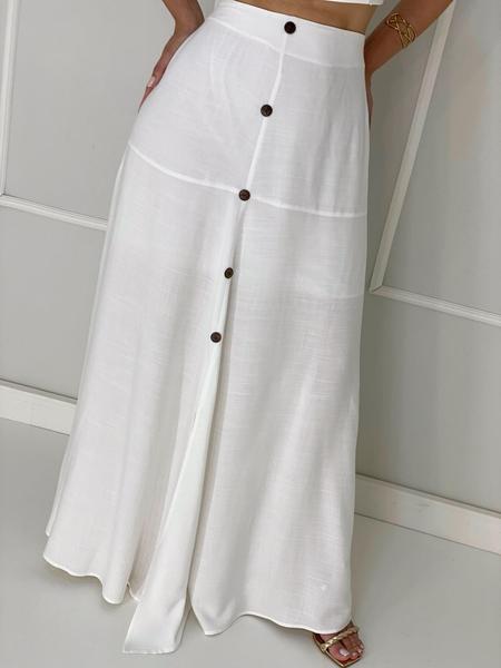 Saia Longa Saia Cheia De Botao Saia Longa Com Botões E Fenda Na - Main Image