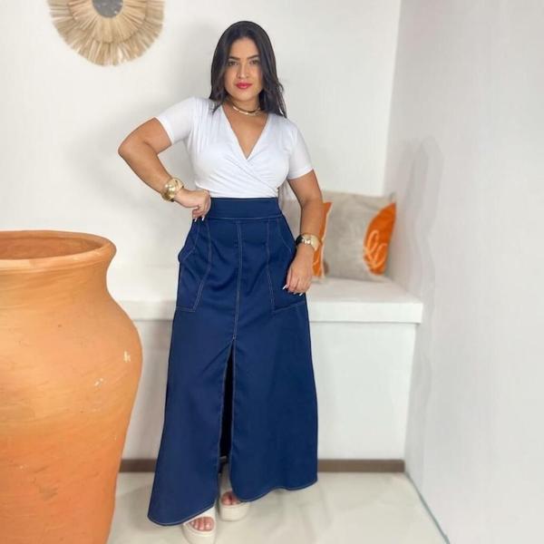 Saia Longa Saia Bengaline Evangelica Saia Longa Fenda Frontal Moda