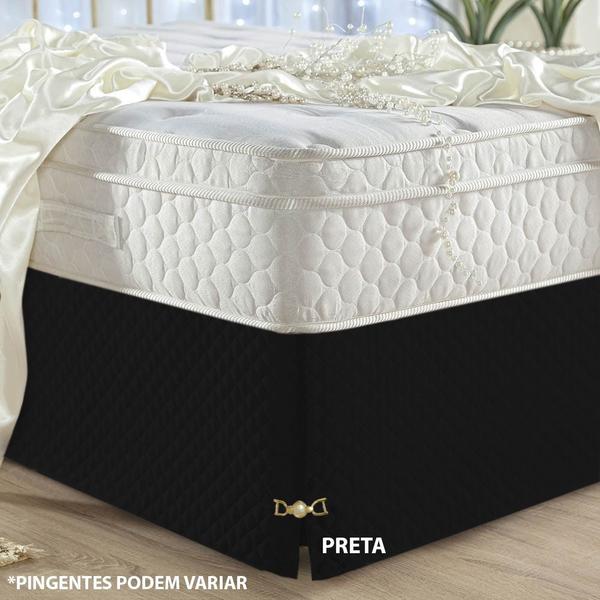 Imagem de Saia P/cama Box Baú Casal Padrão Matelado C/pingente - Preta