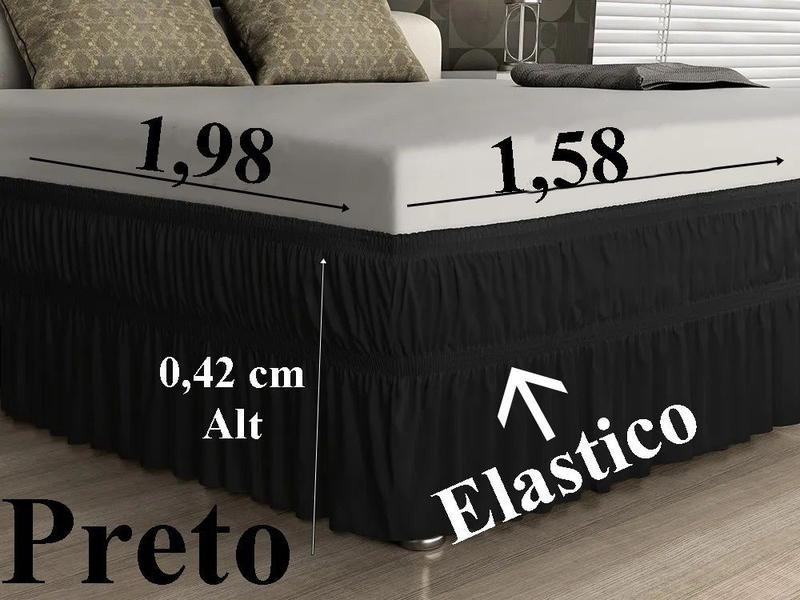 Imagem de Saia Para Cama Box Casal Queen Preto Elástico Duplo