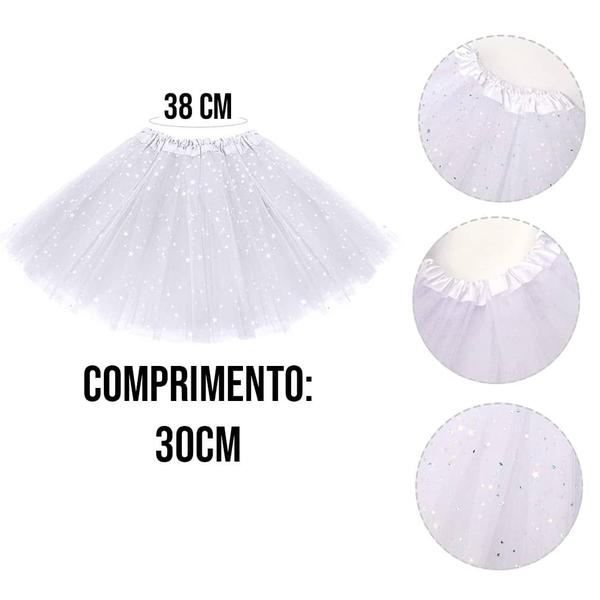 Imagem de Saia Tule Branca Infantil com Estrelas Brilhantes - 30cm