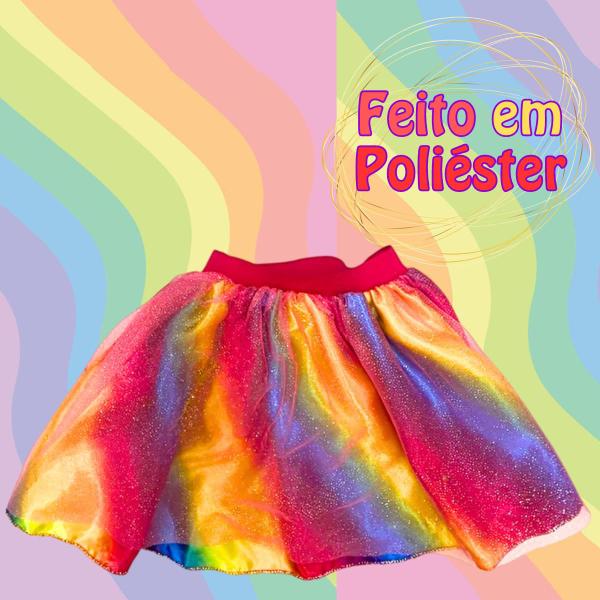 Imagem de Saia Tutu De Arco-Íris Colorida Tamanho Único Menina Feita Em Poliéster Carnaval Toymaster