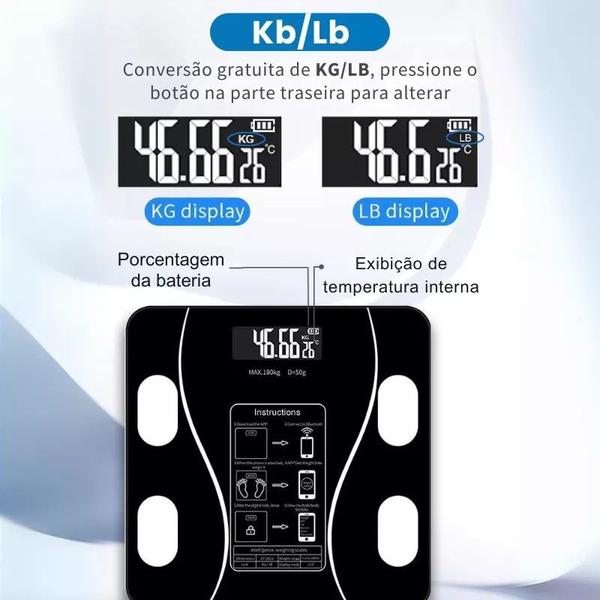 Imagem de Saiba seu IMC no app com a Balança Digital Bluetooth.