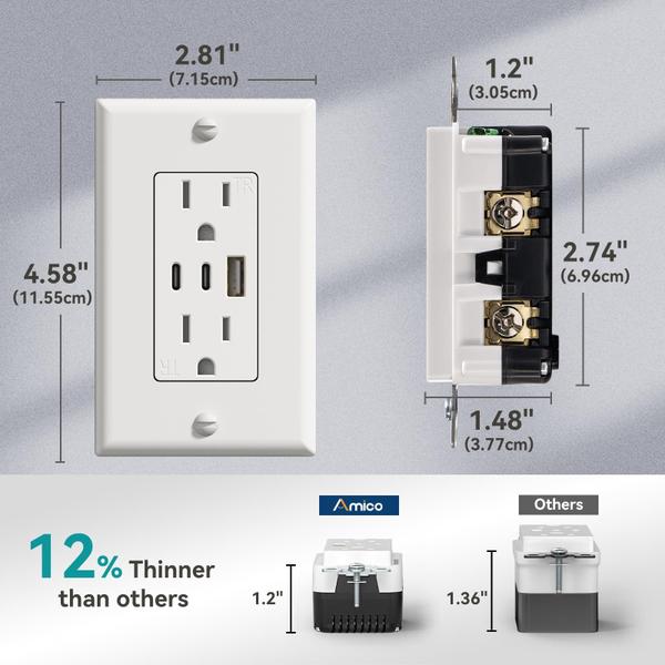 Imagem de Saída USB Amico, pacote com 6 portas, 3 portas, 30 W com 2 tipo C e 1 tipo A branca