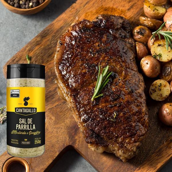 Sal de Parrilha Mostarda e Gengibre CantaGallo 250gr Imagem de Sal de Parrilha Mostarda e Gengibre CantaGallo 250gr