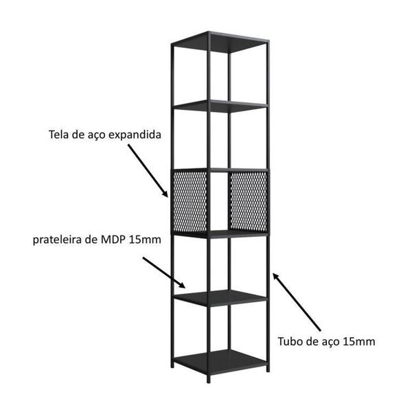 Imagem de Sala de Estar Completa com 2 Itens Rack Tv 60 Polegadas Telado e Estante Alta Telada Preto