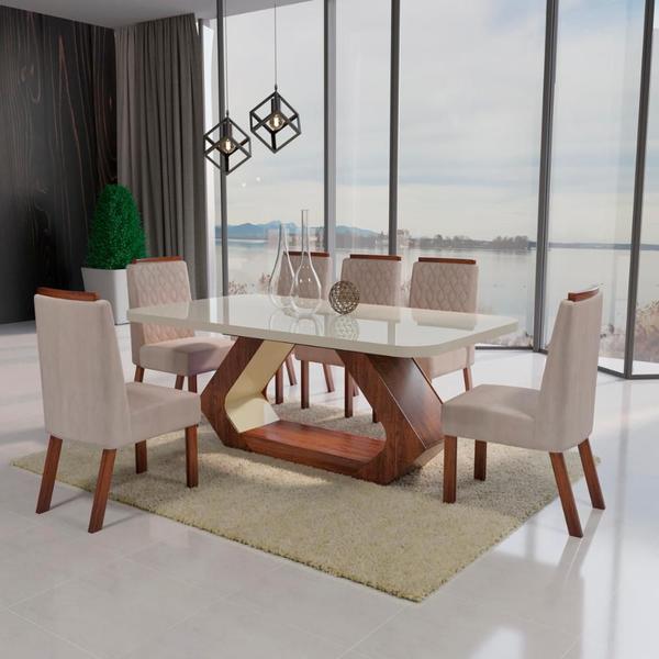 Sala de Jantar 160x80 Lottus MDF/Vidro 6 Cadeiras Bom Pastor Sala de Jantar 160x80 Lottus MDF/Vidro 6 Cadeiras Bom Pastor