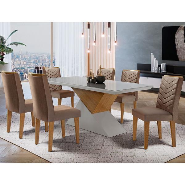 Imagem de Sala de jantar  Aster 180 Tampo em MDF e Vidro com 6 Cadeiras Liz Moderna