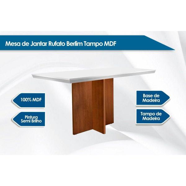 Imagem de Sala de Jantar Completa Berlim c/ Tampo Madeirado c/ Vidro Canto Reto 120cm + 4 Cadeiras Grécia Imbuia/Veludo Creme - Rufato