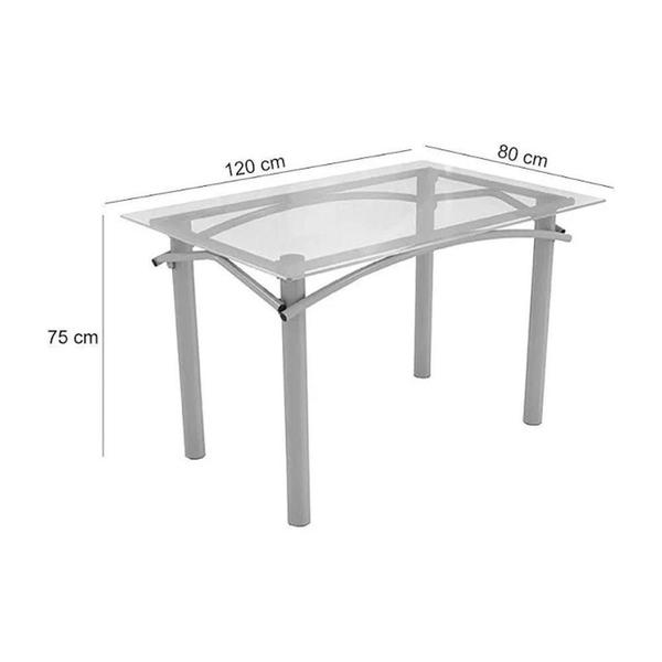 Imagem de Sala de Jantar Completa Elba c/ Tampo Vidro 120cm + 6 Cadeiras Portugal Cromado/Courano Branco - Kappesberg