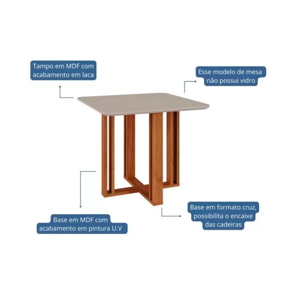 Imagem de Sala de Jantar Completa Flora c/ Tampo Madeirado c/ Vidro 95x95cm e 4 Cadeiras Clarice Nature-Madeirado/Linho Bege - Cimol