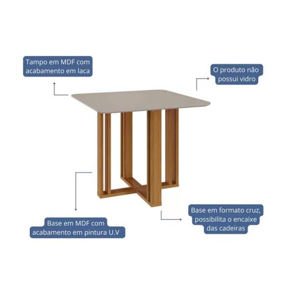 Imagem de Sala de Jantar Completa Flora Tampo Madeirado c/ Vidro 95X95cm e 4 Cadeiras Nicole Savana/Nature-Suede Nude Bege - Cimol