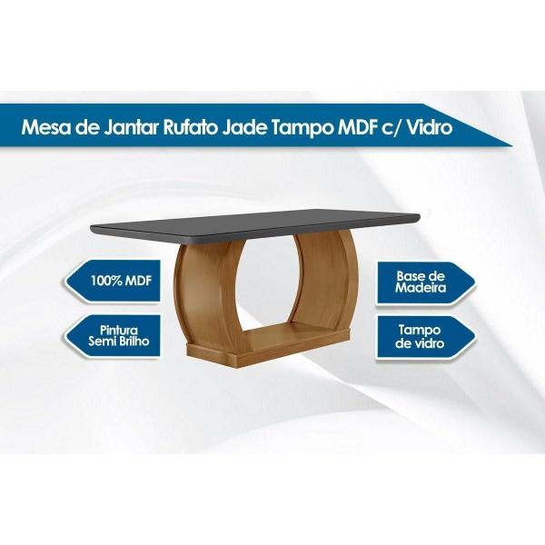 Imagem de Sala de Jantar Completa Jade Tampo Madeirado c/ Vidro Curvo 180x90 e 6 Cadeiras Jade Imbuia/Veludo Capuccino - Rufato