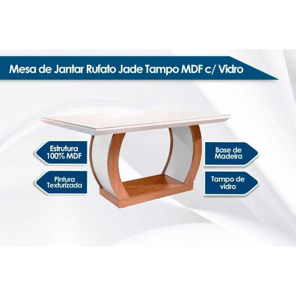 Imagem de Sala de Jantar Completa Jade Tampo Madeirado c/ Vidro Reto 180x90 e 6 Cadeiras Jade Imbuia - Veludo Creme - Rufato