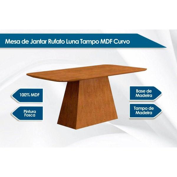 Imagem de Sala de Jantar Completa Luna c/ Tampo Madeirado Canto Curvo 180x90cm e 6 cadeiras Imperatriz Imbuia-Capuccino/Suede Capuccino - Rufato