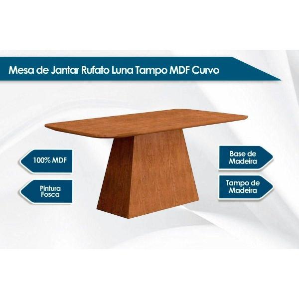 Imagem de Sala de Jantar Completa Luna c/ Tampo Madeirado Canto Curvo 180x90cm e 6 cadeiras Londrina Imbuia-Capuccino/Suede Creme - Rufato