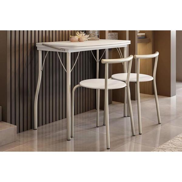 Imagem de Sala de Jantar Completa Mesa Dobrável e 2 Banquetas 105 Prata/Branco - Prata/Branco - Carraro