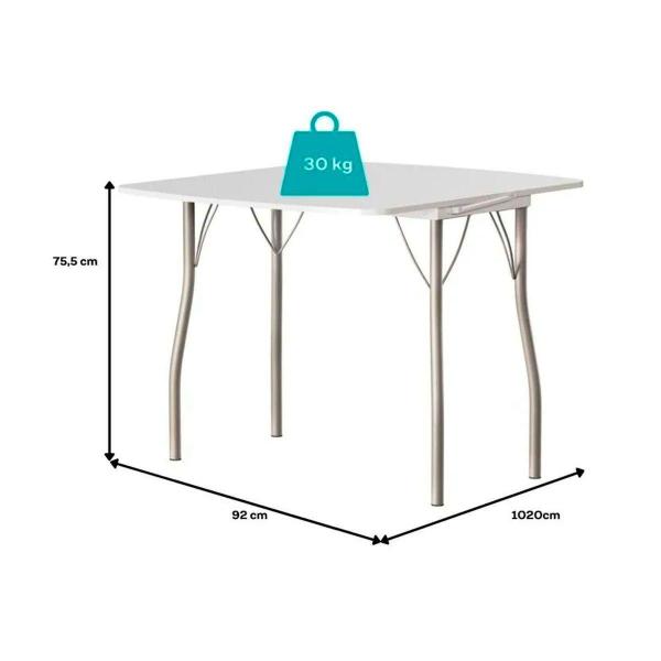 Imagem de Sala de Jantar Completa Mesa Dobrável e 4 Banquetas 105 Prata/Branco - Prata/Branco - Carraro