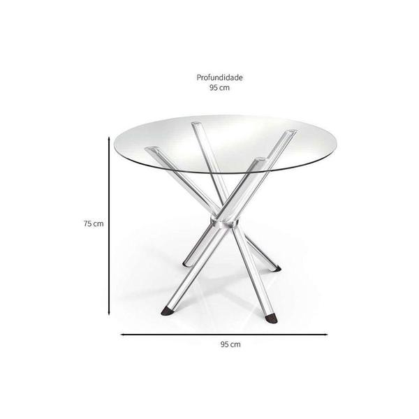 Imagem de Sala de Jantar Completa Volga c/ Tampo Vidro 95cm + 4 Cadeiras Lisboa Cromado/Courano Marrom - Kappesberg