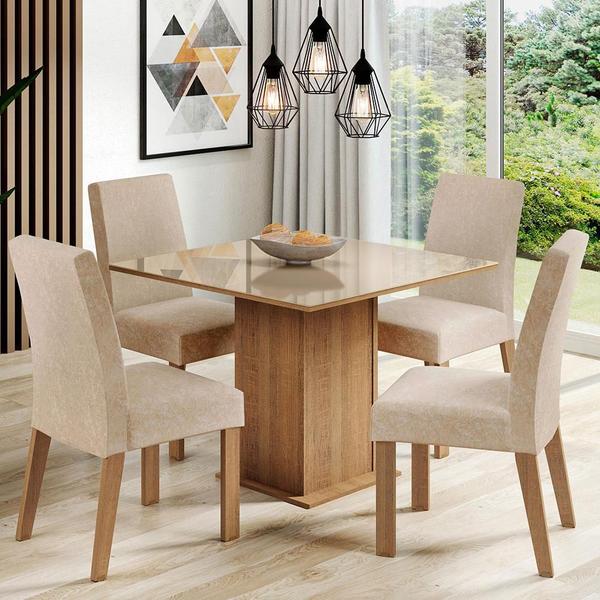 Sala de Jantar Madesa Evelin Mesa Tampo de Vidro com 4 Cadeiras - Rustic/Crema/Imperial Sala de Jantar Madesa Evelin Mesa Tampo de Vidro com 4 Cadeiras - Rustic/Crema/Imperial