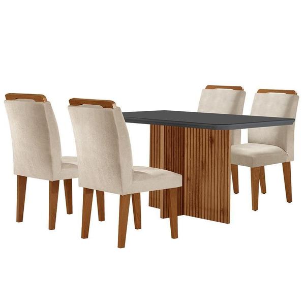 Imagem de Sala De Jantar Mesa 120cm Mdf Vidro Canto Copo  4 Cadeiras