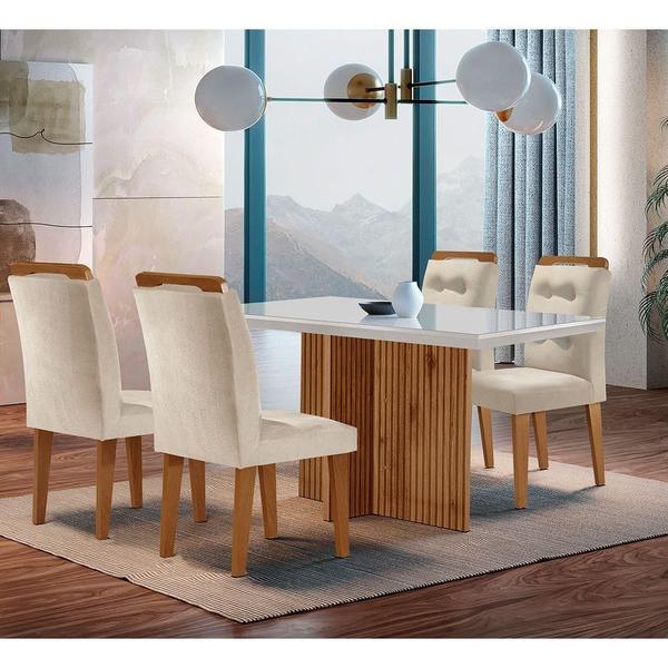 Imagem de Sala De Jantar Mesa + 4 Cadeiras Creme Off White E Imbuia