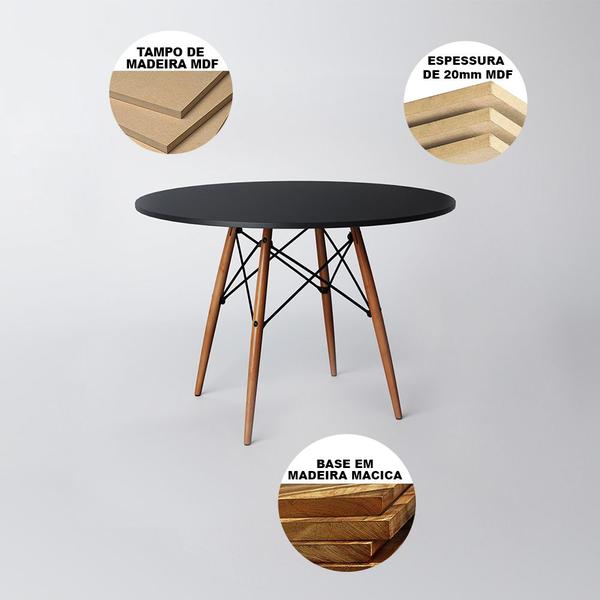 Imagem de Sala de Jantar Mesa com 4 Cadeiras Pretas Eames Wood 110cm - Up Home