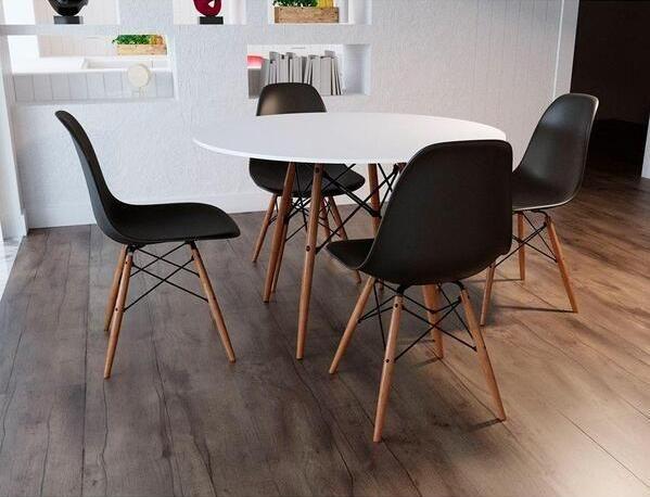 Imagem de Sala De Jantar Mesa Eames Eiffel Branca 90cm Com 4 Cadeiras Pretas