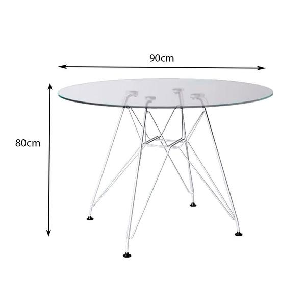 Imagem de Sala de Jantar Mesa Eames Redonda Vidro 90cm Base Ferro Branco com 4 Cadeiras Pretas