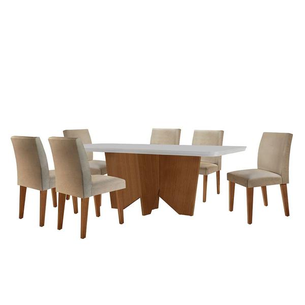 Imagem de Sala de Jantar Mesa Evora 180cm MDF Canto Copo com 6 Cadeiras Grécia Rufato