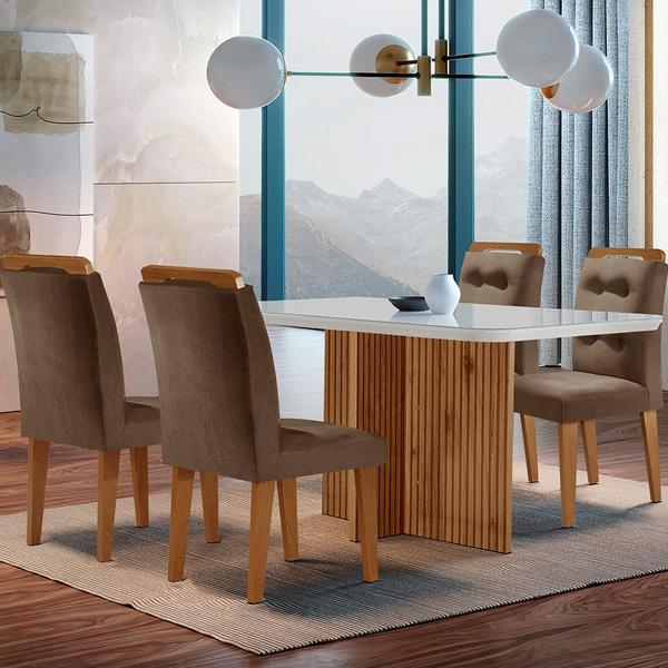 Sala de Jantar Mesa Olímpia 120CM MDF Canto Copo com 4 Cadeiras Carol Moderna Sala de Jantar Mesa Olímpia 120CM MDF Canto Copo com 4 Cadeiras Carol Moderna