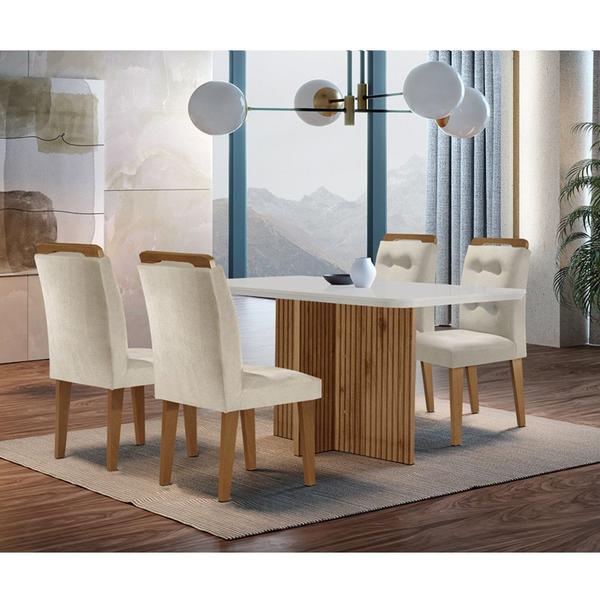 Sala de Jantar Mesa Olímpia 120CM MDF Canto Copo com 4 Cadeiras Carol Moderna Sala de Jantar Mesa Olímpia 120CM MDF Canto Copo com 4 Cadeiras Carol Moderna